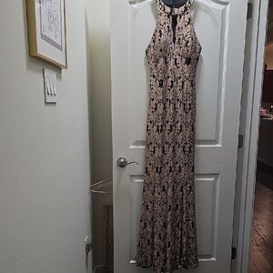 Elegant Black and Cream Halter Maxi Dress